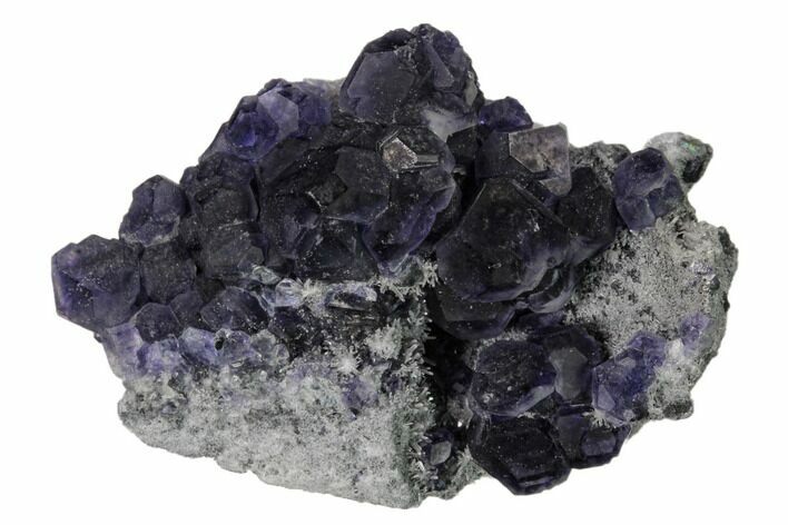 Purple Cuboctahedral Fluorite Crystals on Quartz - China #161812